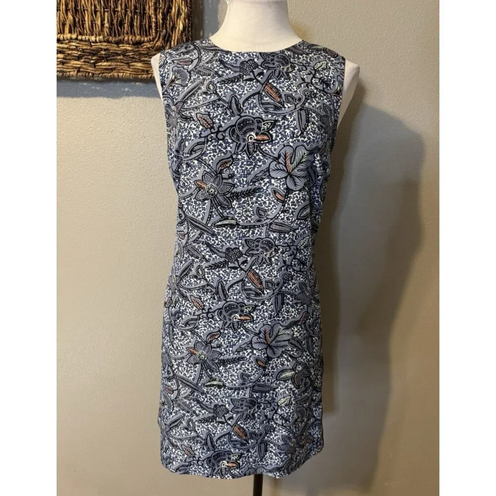 Tory Burch Dress SILK Sheath 8 Blue White Orange Sleeveless Career Church